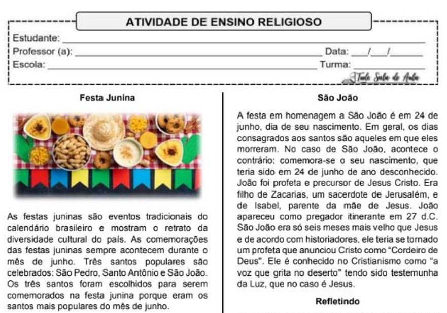 Atividades Ensino Religioso 6º ao 9º Ano